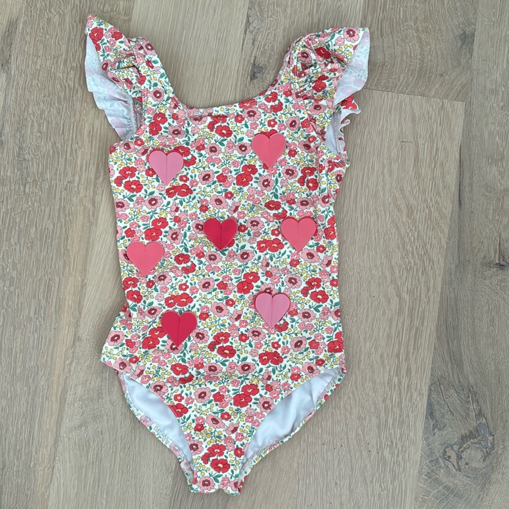 Mini Biden Heart Ruffle One Piece Swimsuit (Size 7-8Y)